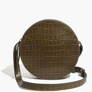 Madewell Olive Croc Embossed Leather Circle Crossbody